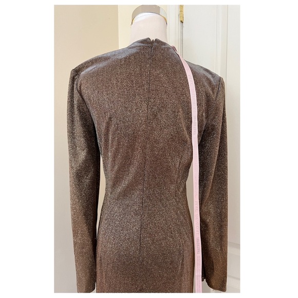 Mac Duggal Plunge Neck Metallic Long Sleeve Gown - Picture 14 of 16